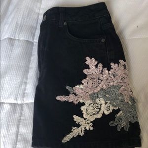 Top shop black floral embroidered skirt